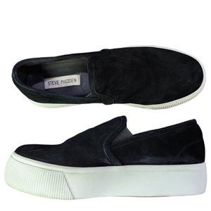 Steve Madden Black Suede Platform Slip Ons Shoes Sneakers Size 9M